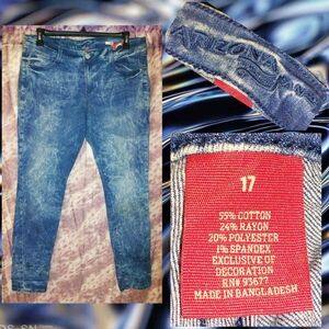 Arizona Jean Co. brand Medium Blue Acid Wash Skinny Jeggings Jrs Plus Sz 17